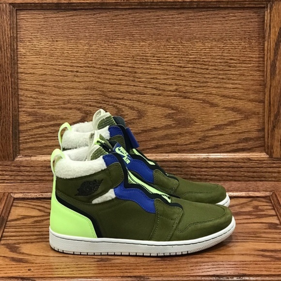 Air Jordan 1 High Zip Up Olive Flake Black Shoes - Picture 4 of 8